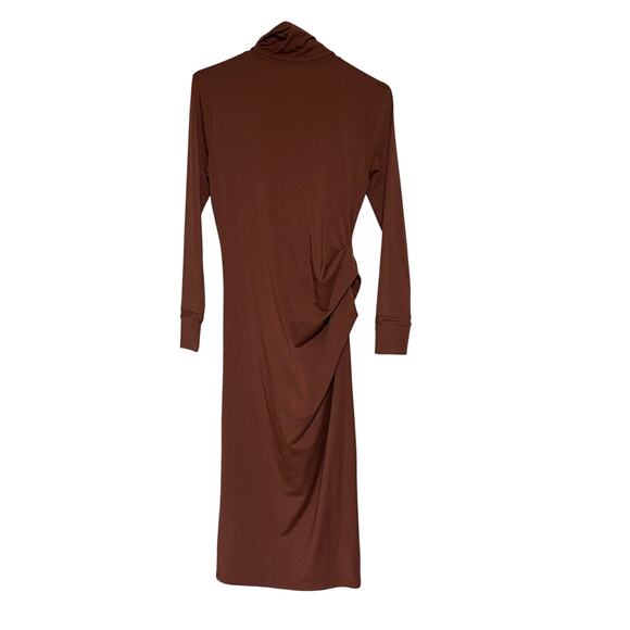 Athleta Industry Merino Wool Blend Turtleneck Long Sleeve Midi Dress Brown XSP - Picture 5 of 9